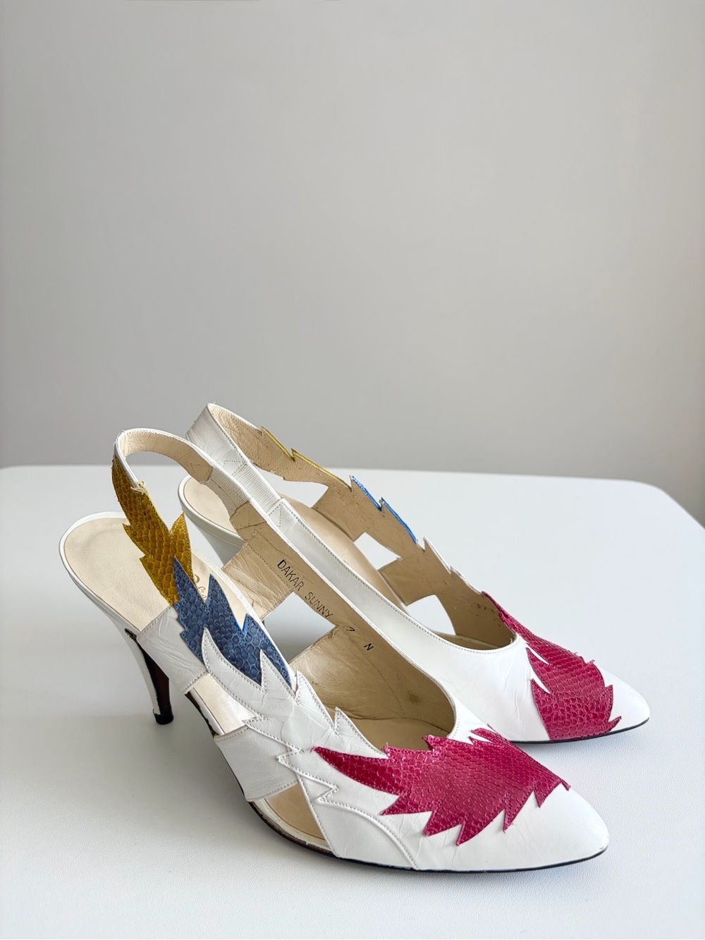 Vintage 1970s Rosina Ferragamo Schiavone Snakeskin Flame Slingback Heels 7